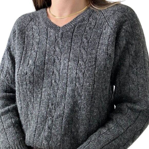 Vintage 1990s Express Charcoal Grey 100% Wool Ribbed Minimalist Sweater Sz S - Picture 4 of 7